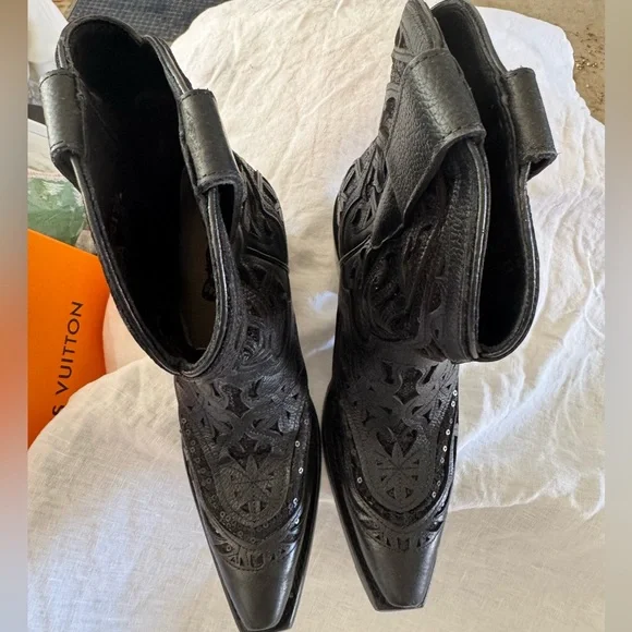 NWT JB DILLION Black Cutout Leather Western Boots - Picture 6 of 12